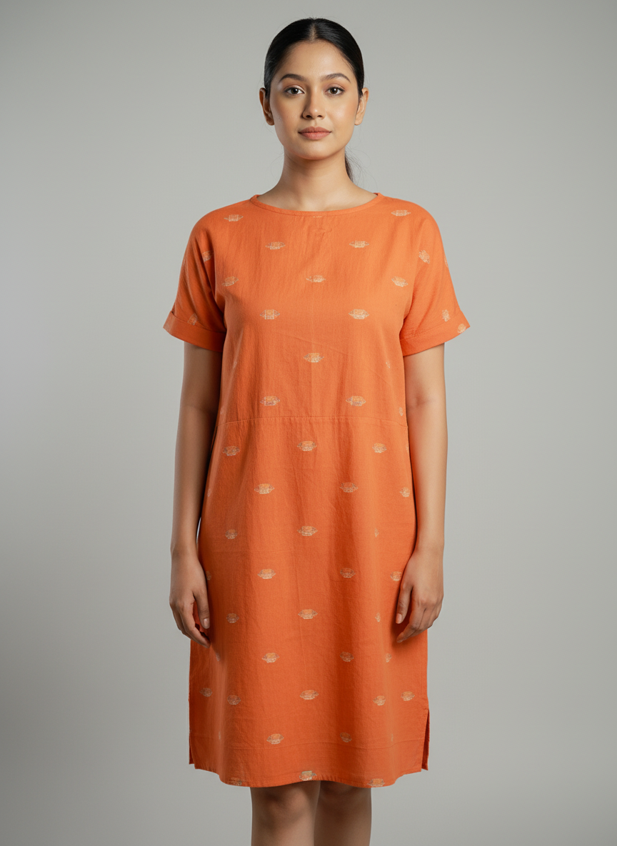 Orange Kimono dress with side pocket
