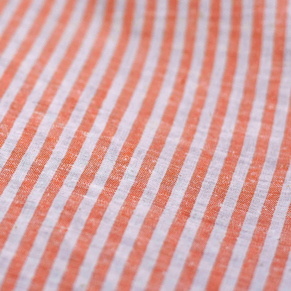 Stripe Orange Matka Silk & Cotton Blend 105 GSM Handwoven Fabric