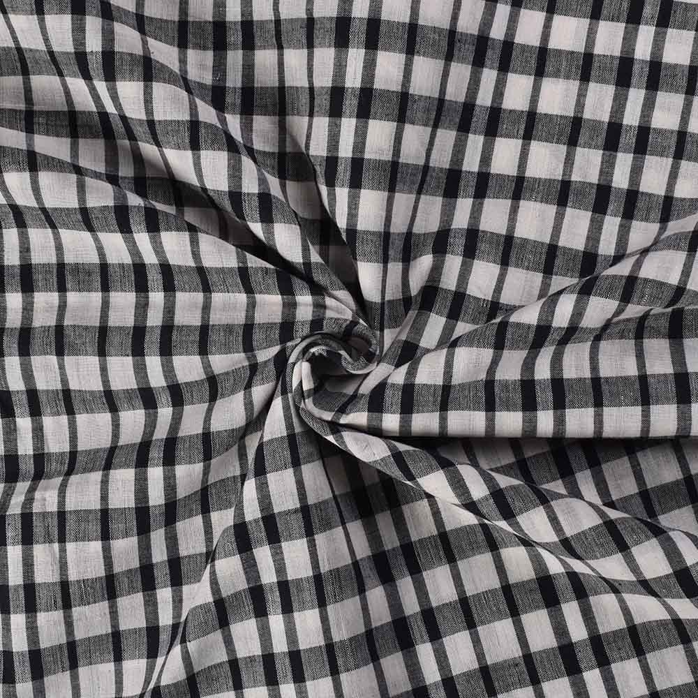 Check Black White Pure Cotton 90 GSM Handwoven Fabric