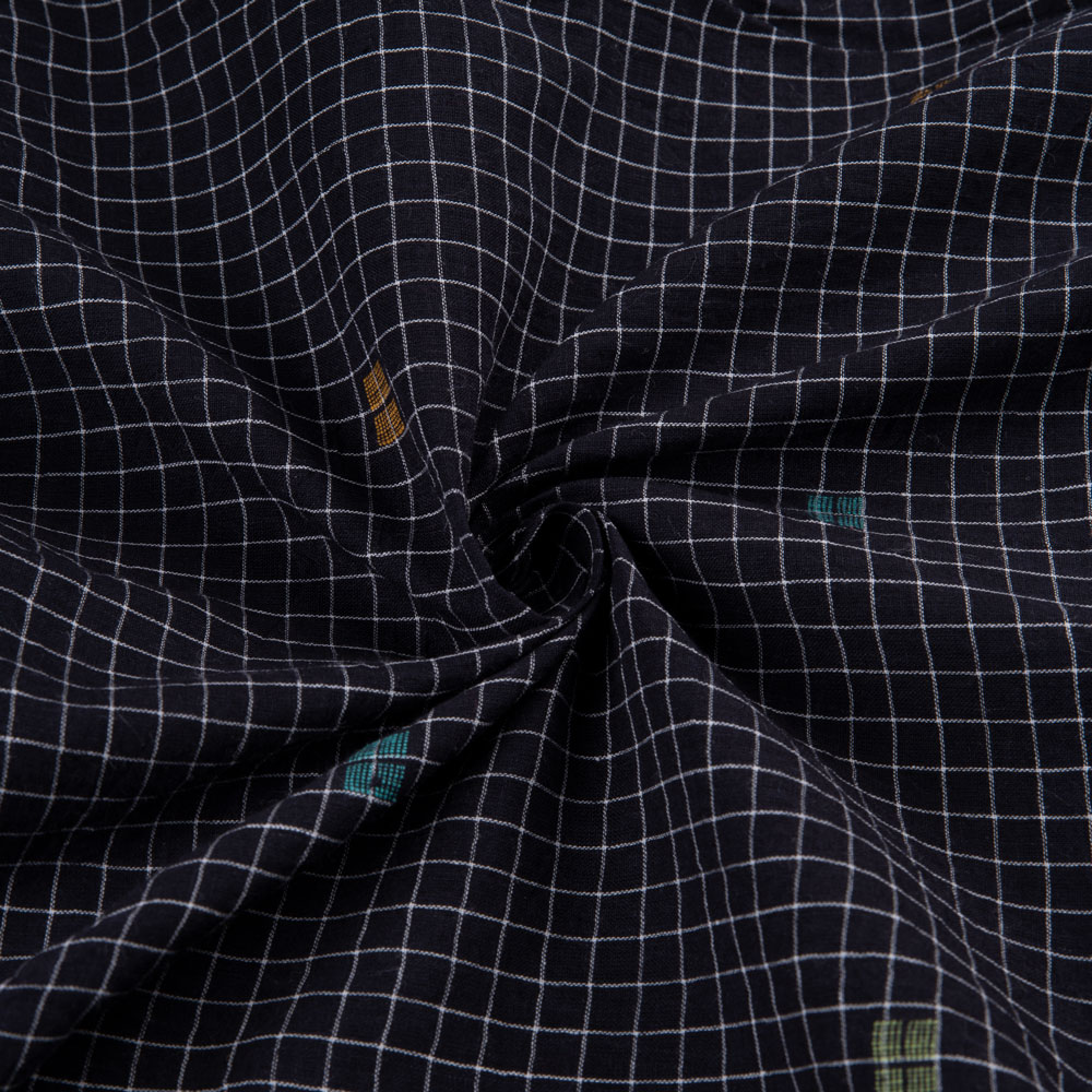 Geometric Check Black Jamdani Handwoven Cotton 58 GSM Fabric