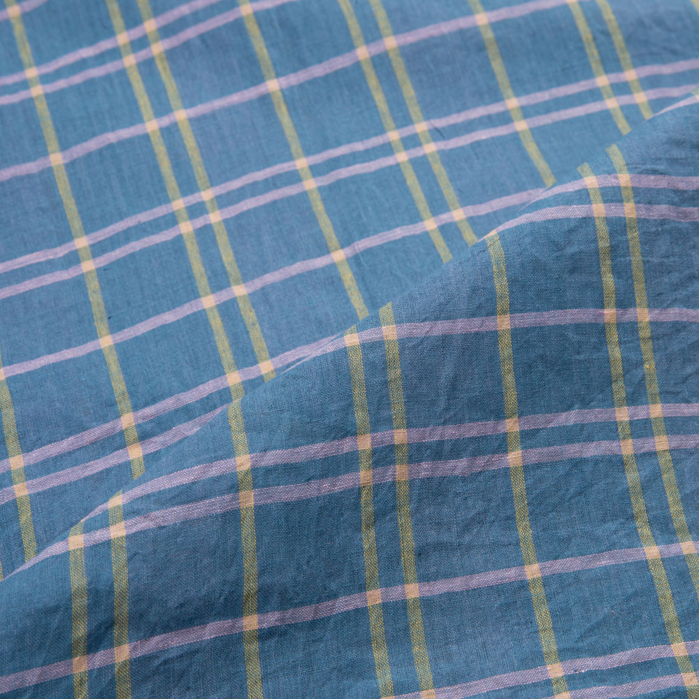 CHECK BLUE PURE COTTON 56 GSM HANDWOVEN FABRIC