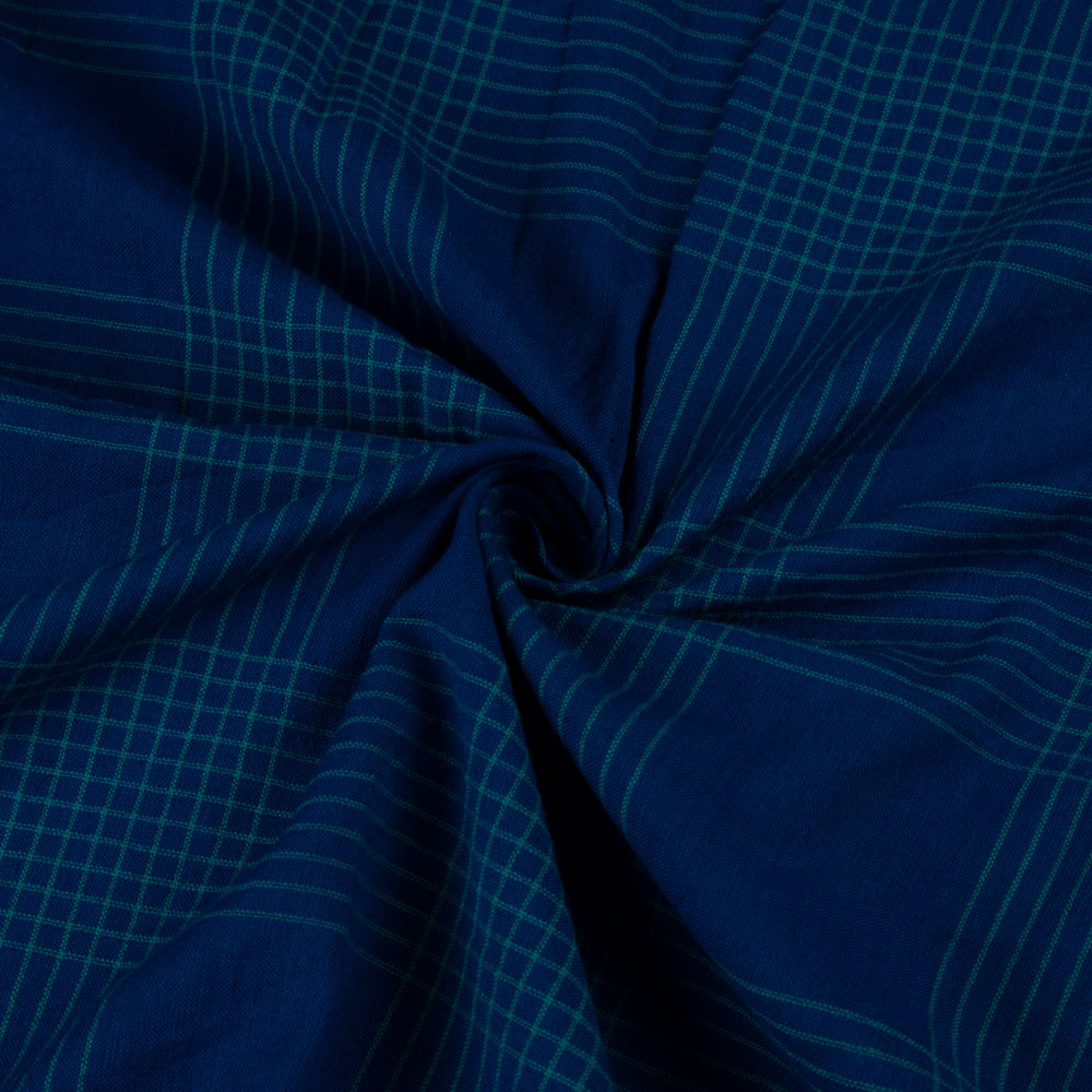 Check Blue Pure Cotton 86 GSM Handwoven Fabric