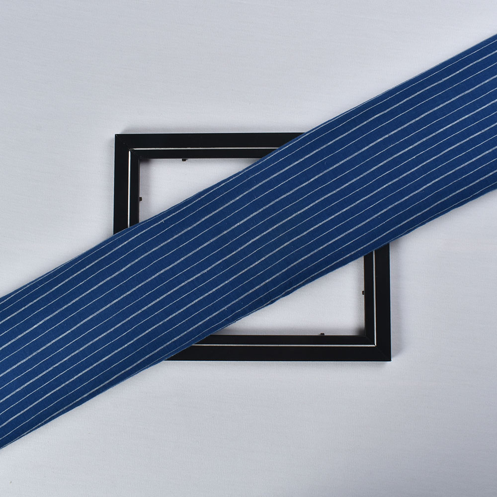 Stripe White Blue Pure Cotton 66 GSM Handwoven Fabric