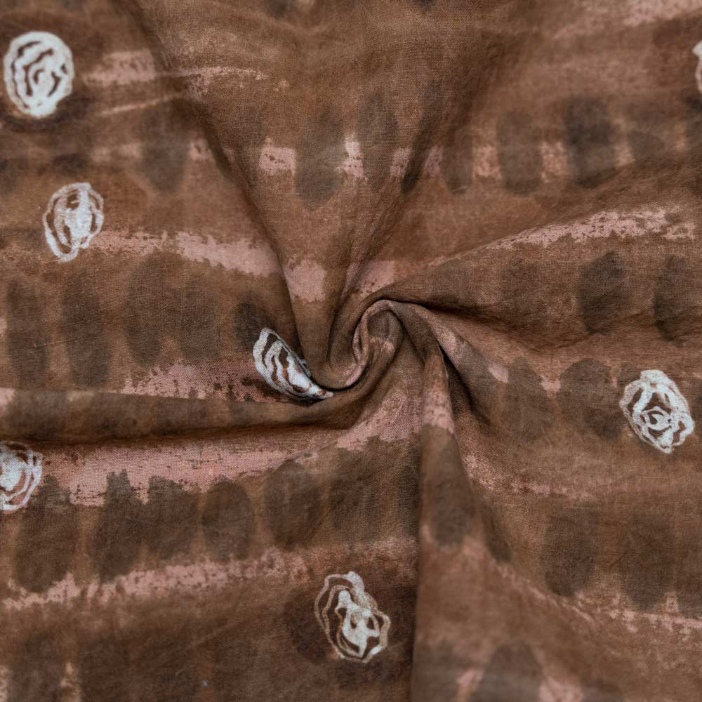 Abstract Brown Screenprinted Pure Cotton 135 GSM Handwoven Fabric