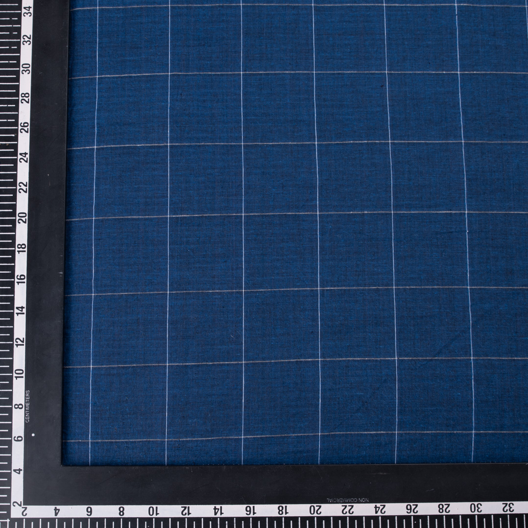 CHECK BLUE PURE COTTON 57 GSM HANDWOVEN FABRIC