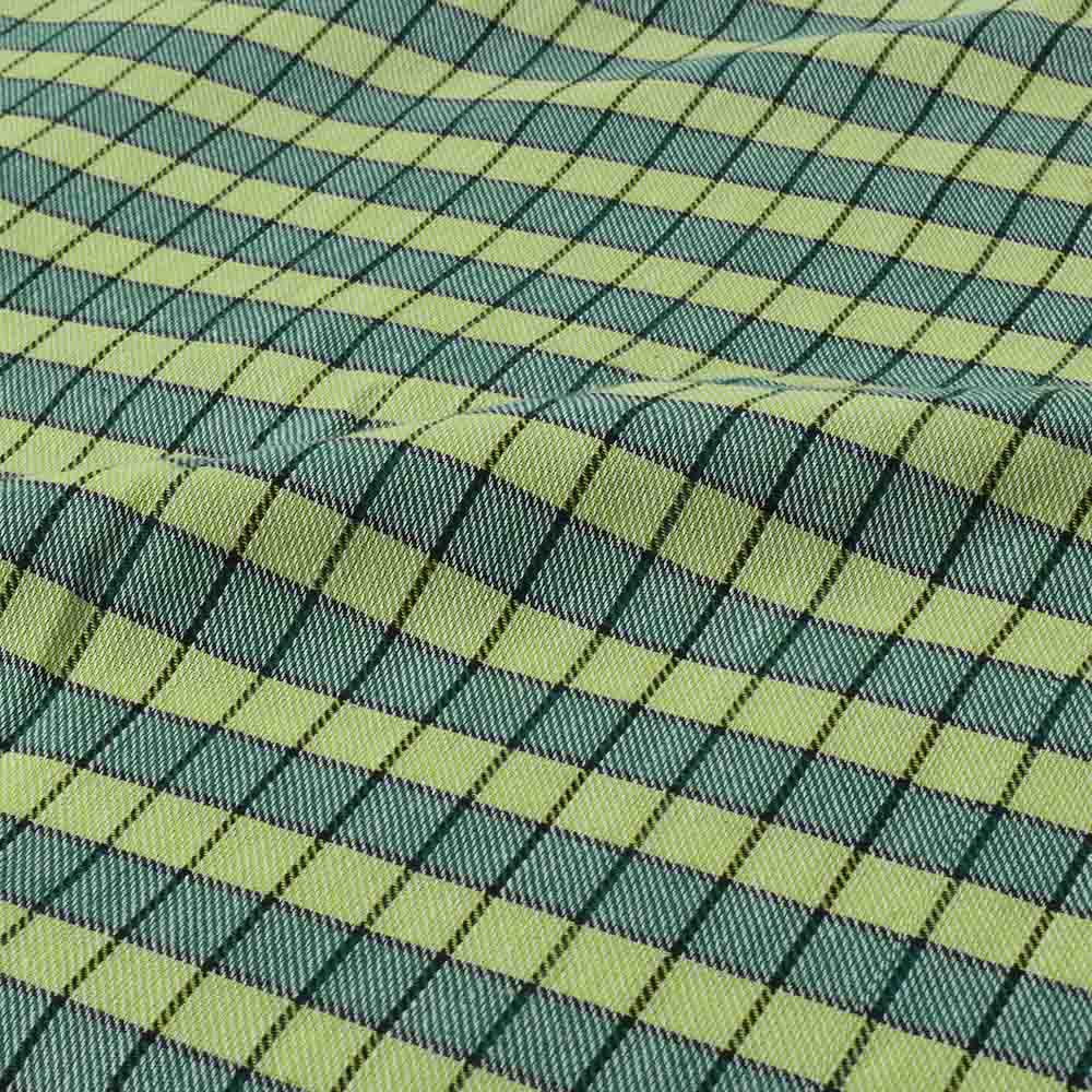CHECK TWILL GREEN BLACK PURE COTTON 100 GSM HANDWOVEN FABRIC