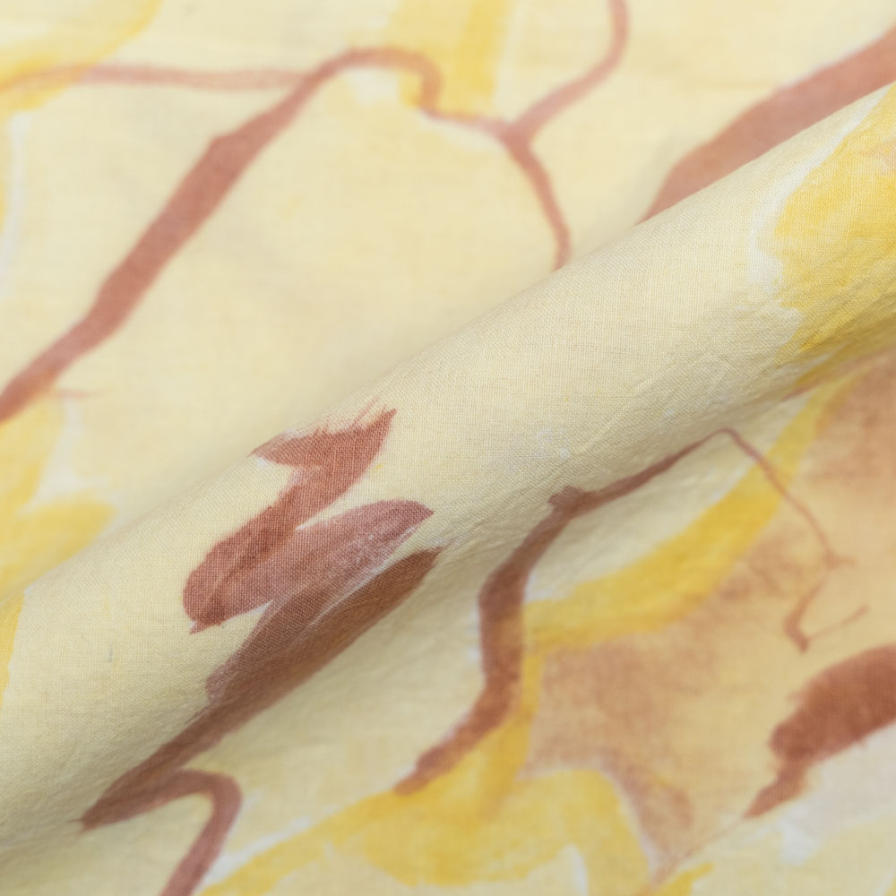 Abstract Yellow Screenprinted Pure Cotton 135 GSM Handwoven Fabric