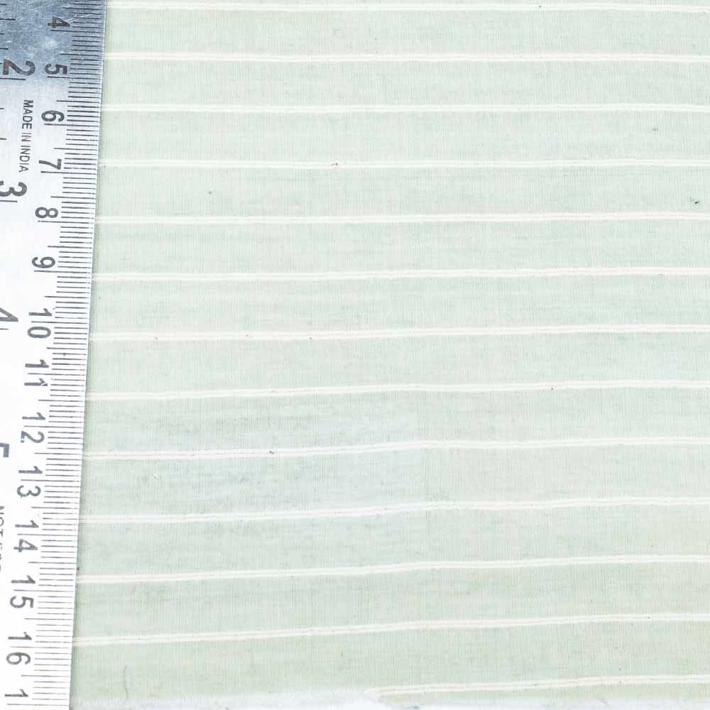 STRIPE LIGHT GREEN & WHITE PURE COTTON 65 GSM HANDWOVEN FABRIC