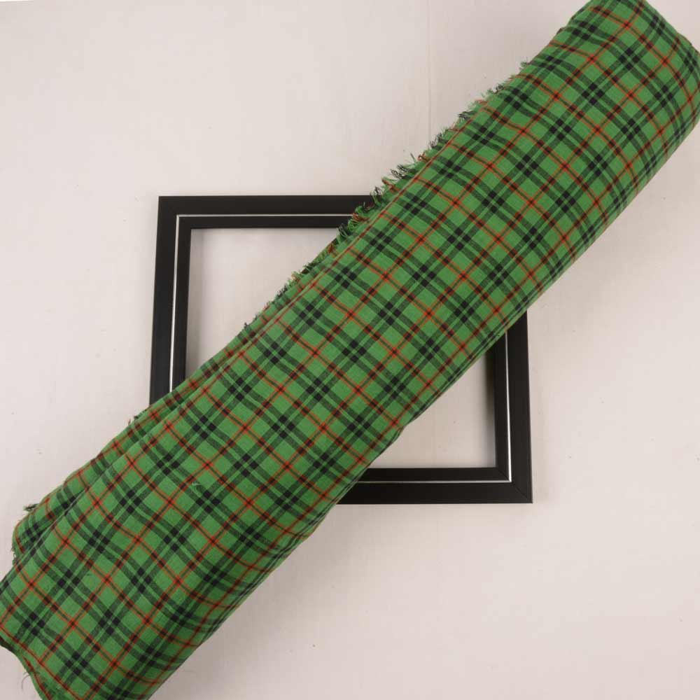Check Green & Black Pure Cotton 95 GSM Handwoven Fabric