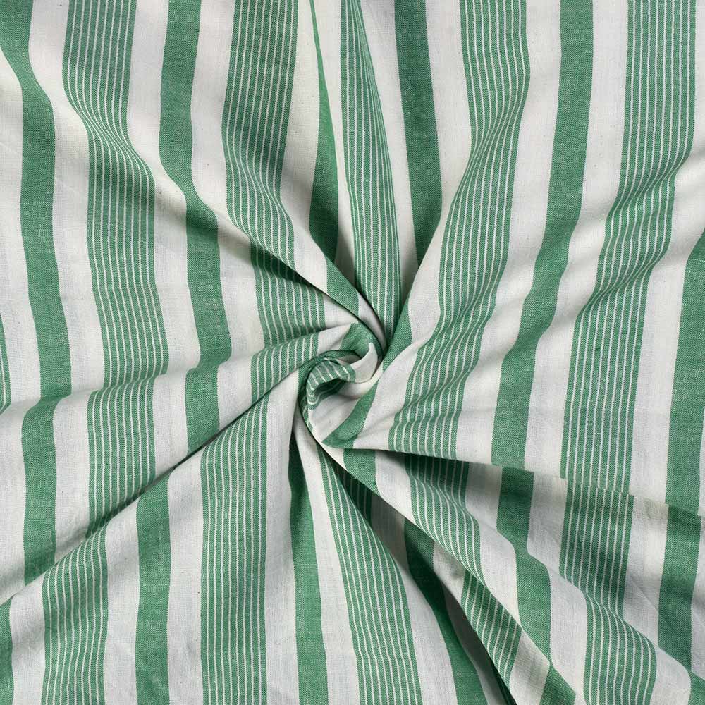 Stripe Green & White Pure Cotton 90 GSM Handwoven Fabric