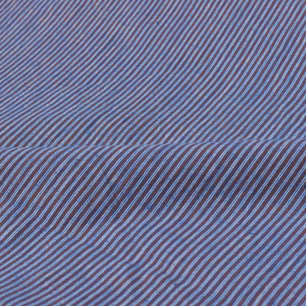 STRIPE BLUE BROWN PURE COTTON 105 GSM HANDWOVEN FABRIC
