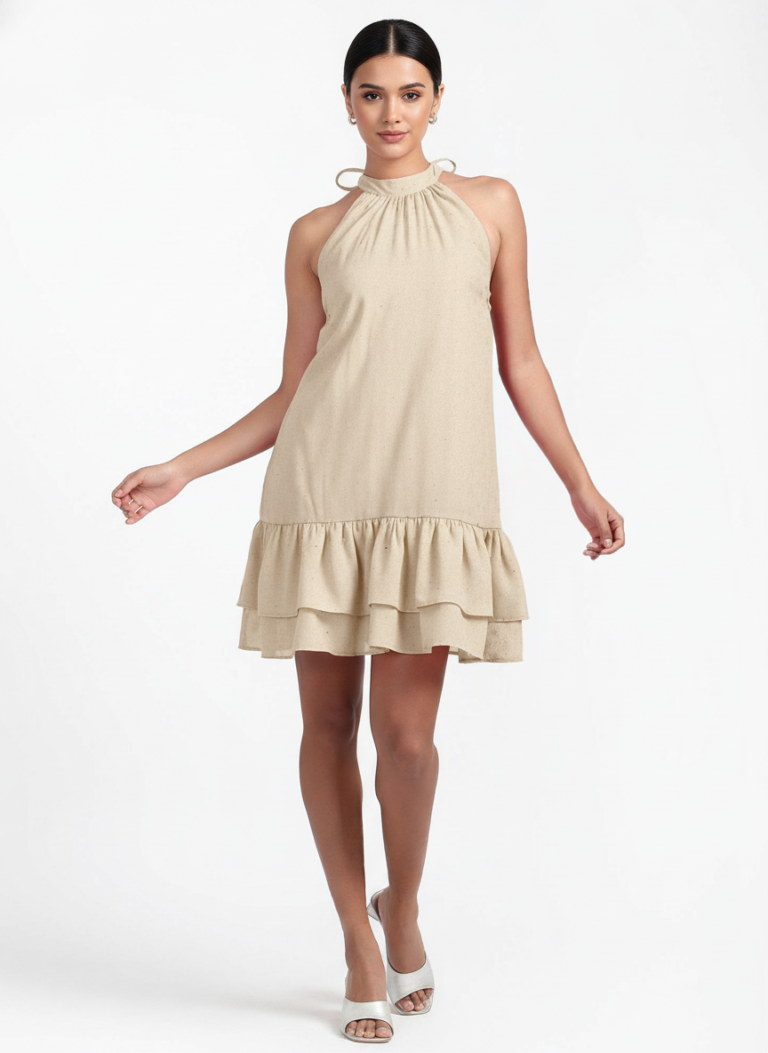 Halter Neck Dress With Ruffled Hem