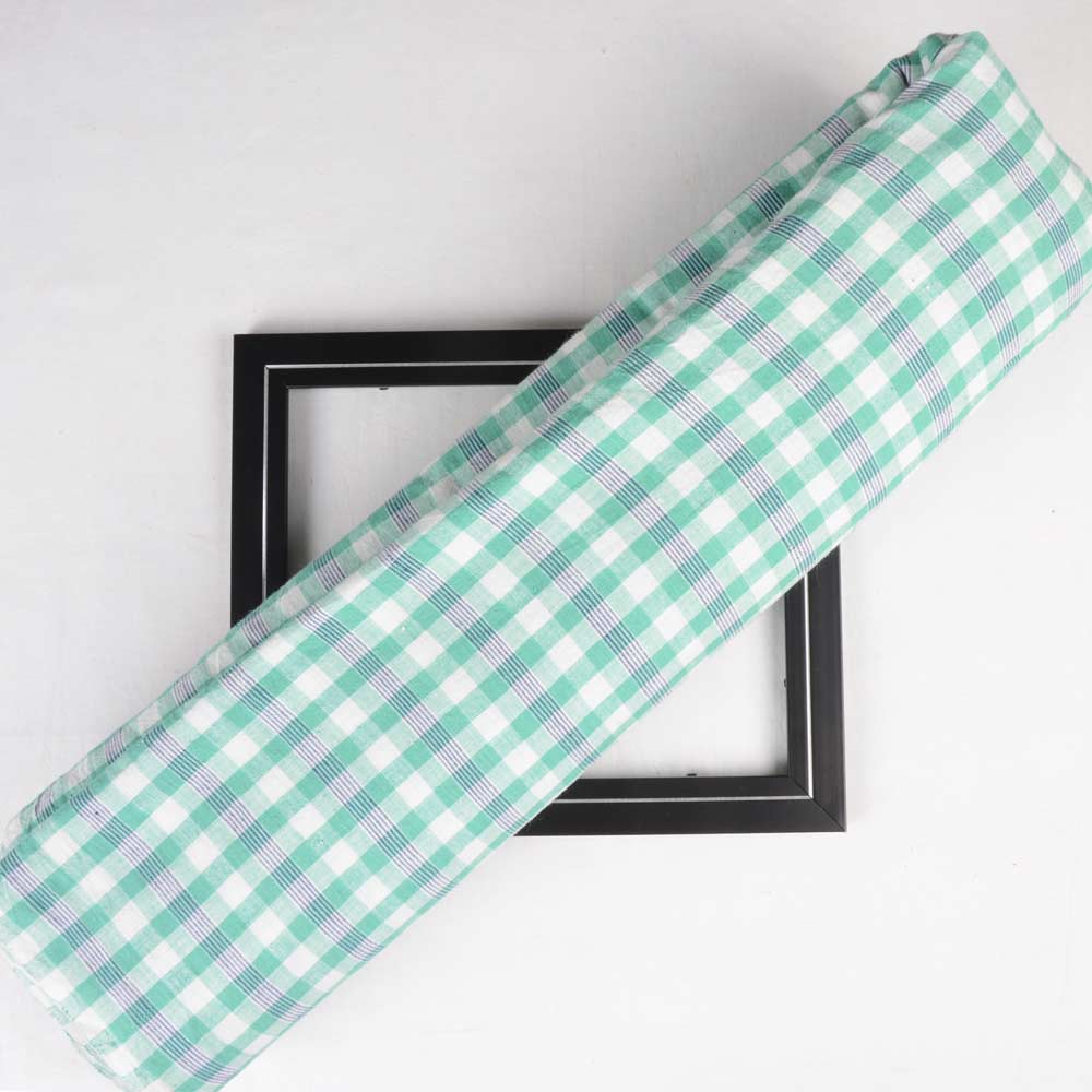 Check Green Khadi Fabric - 108 GSM Handspun & Handwoven