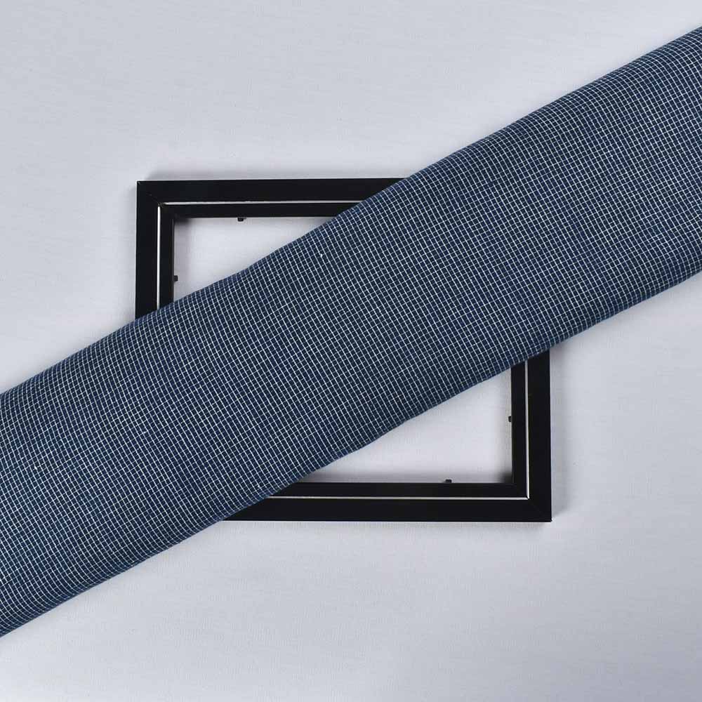 Check Blue White Pure Cotton 87 GSM Handwoven Fabric
