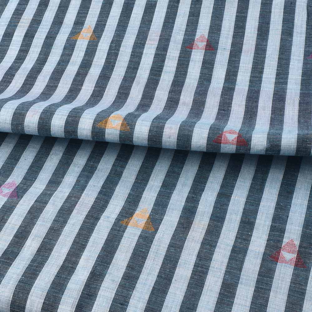 STRIPE BLACK WHITE JAMDANI KHADI COTTON 60 GSM HANDWOVEN FABRIC