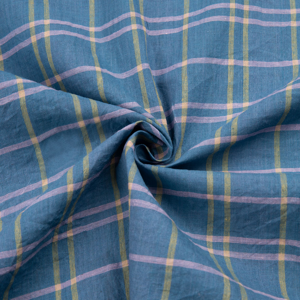 Check Blue Pure Cotton 56 GSM Handwoven Fabric
