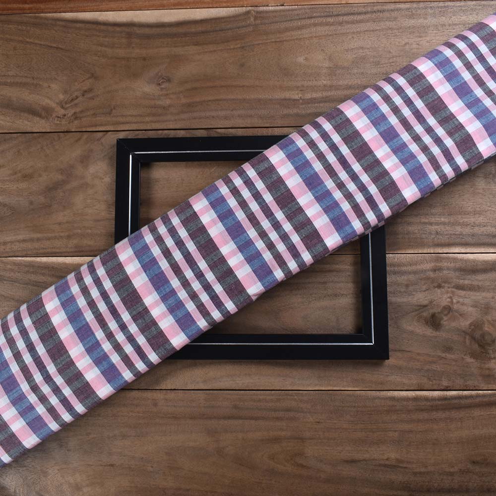 Check Multicolor Pure Cotton 96 GSM Handwoven Fabric 435