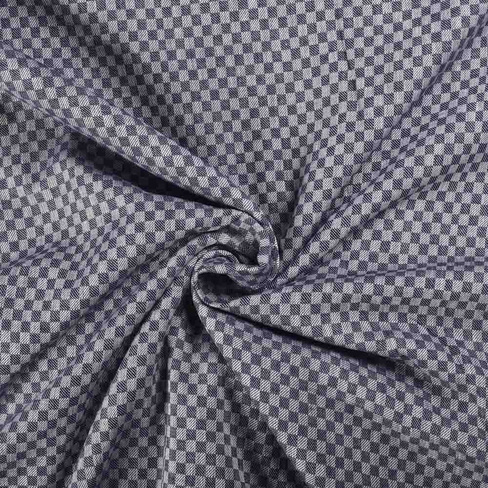 Check White & Navy Twill Pure Cotton 100 GSM Handwoven Fabric