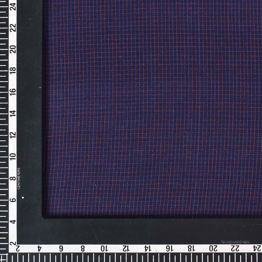 CHECK BLUE BROWN PURE COTTON 85 GSM HANDWOVEN FABRIC