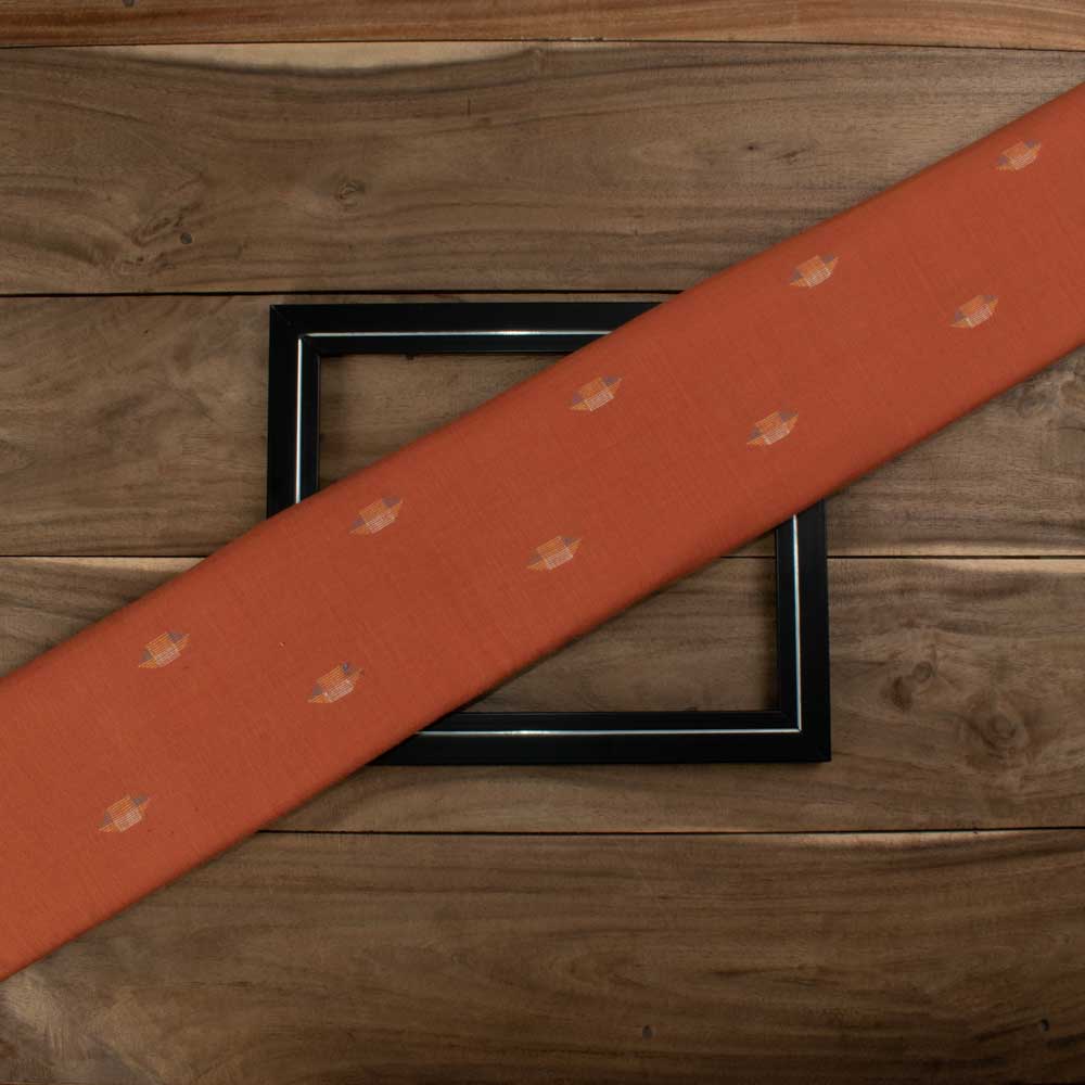 Geometric Orange Jamdani Pure Cotton 100 GSM Handwoven Fabric