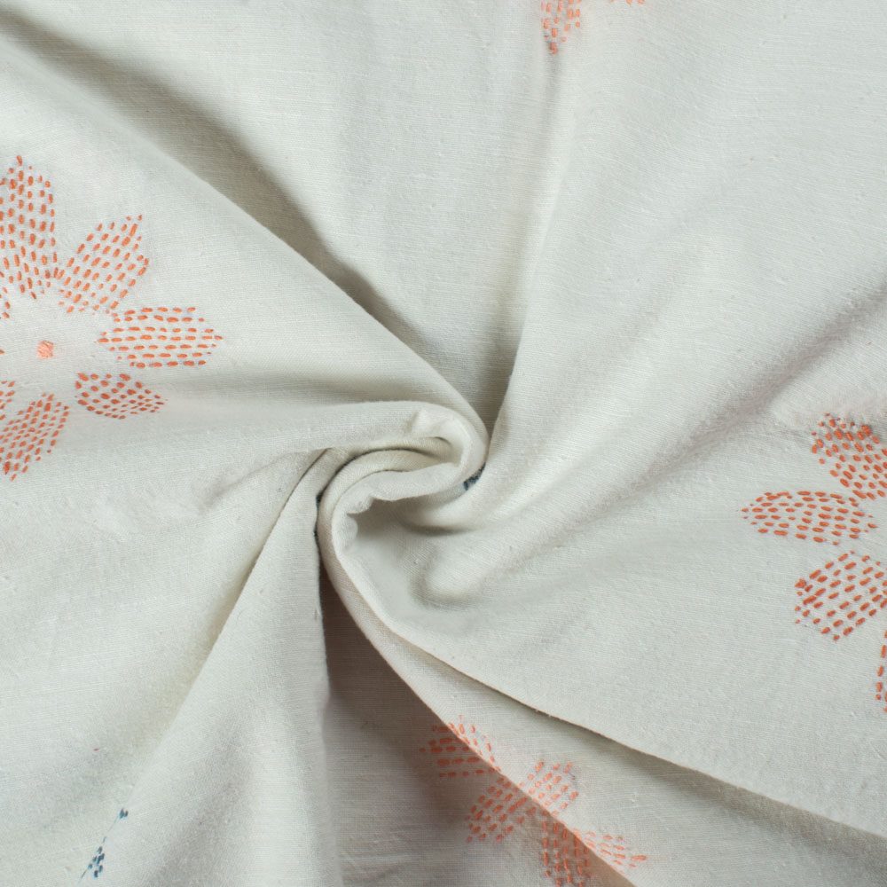 White Khadi Cotton Bloom Petal 130 GSM Handwoven Kantha Fabric
