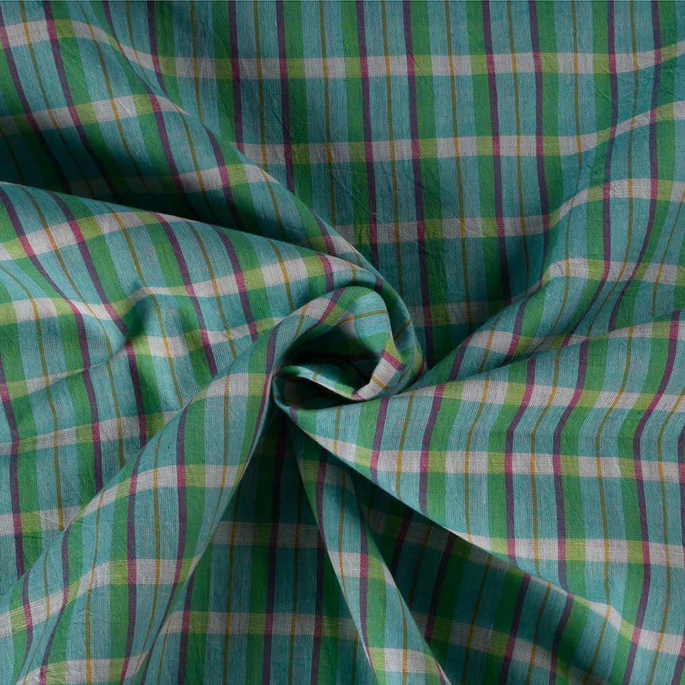 Check Green Pure Cotton 60 GSM Handwoven Fabric 350