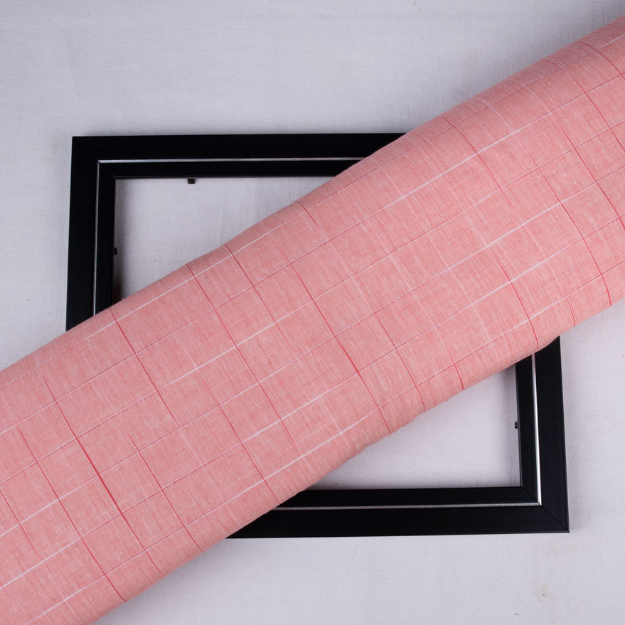 Check Pink Yarn Tie Dye 66 GSM Pure Cotton Fabric