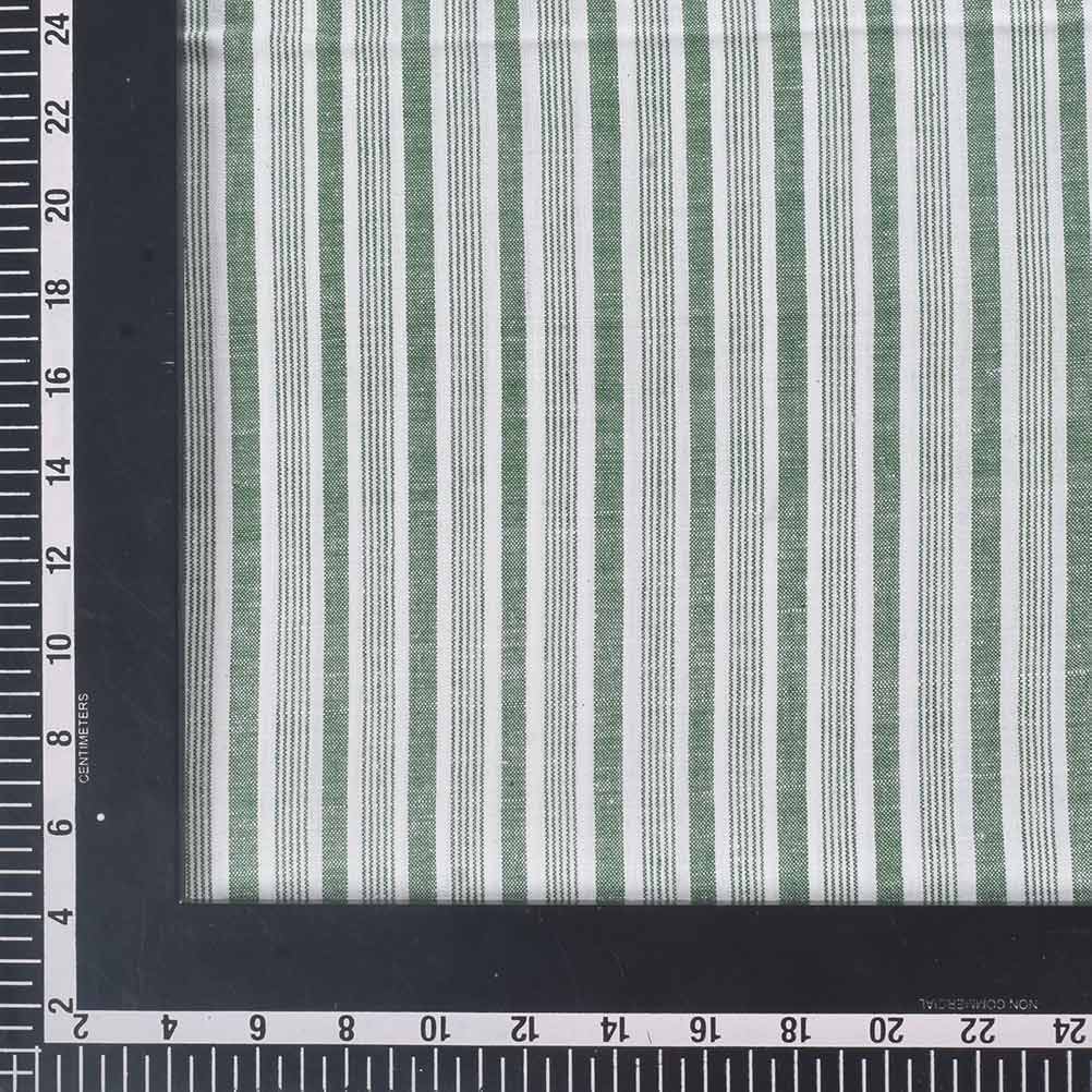 STRIPE GREEN & WHITE KHADI COTTON 95 GSM HANDWOVEN FABRIC