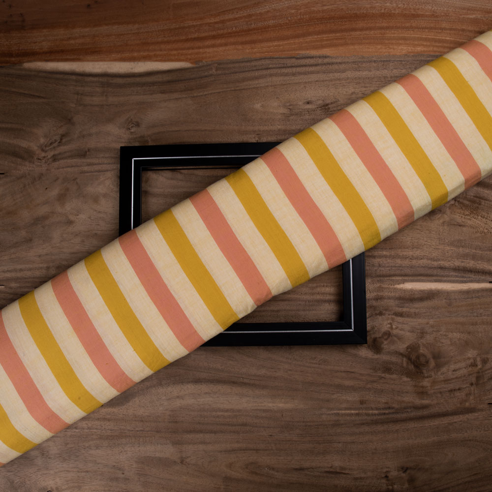 Stripe Orange & Pink Pure Cotton 92 GSM Handwoven Fabric 204