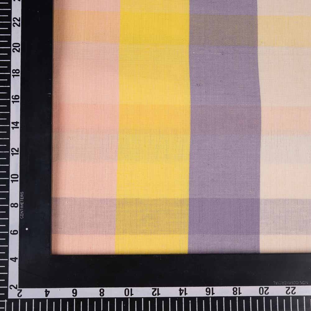 CHECK PEACH PURPLE & YELLOW COTTON 130 GSM HANDWOVEN FABRIC 181