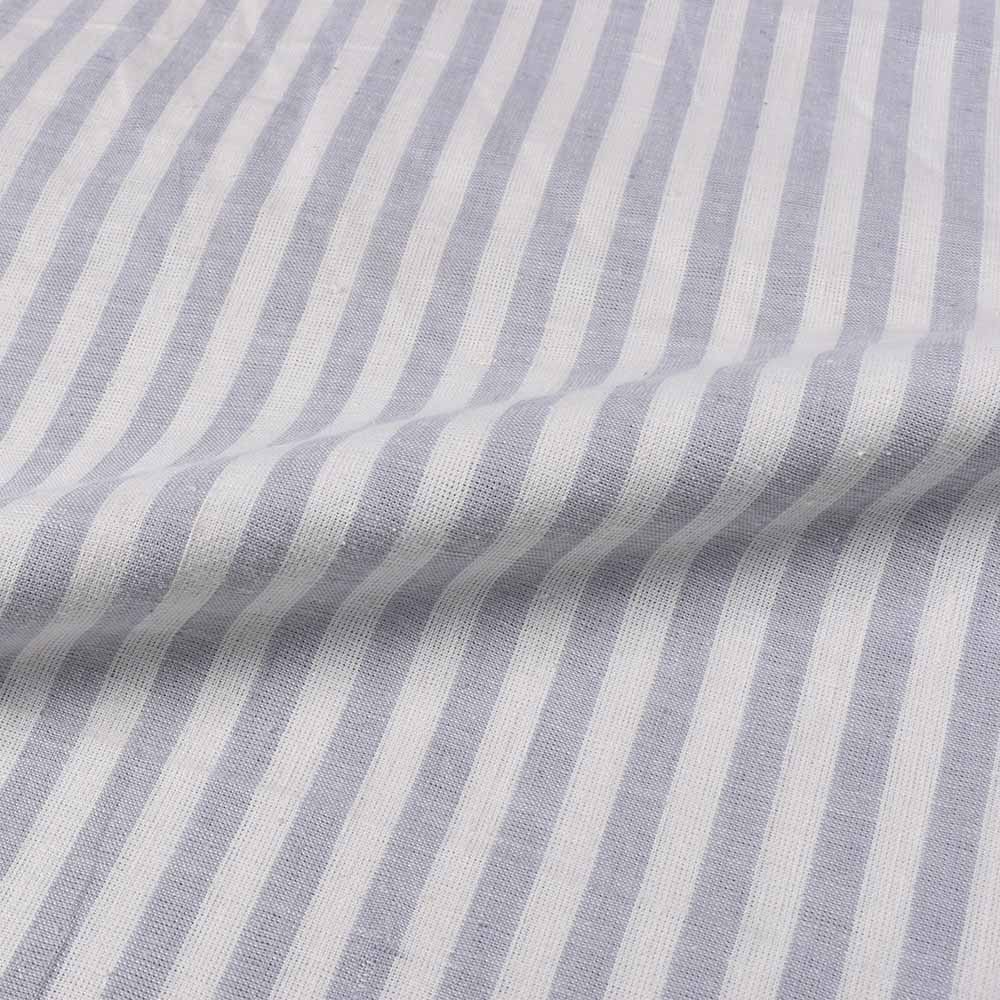 STRIPE WHITE GREY PURE KHADI 160 GSM HANDWOVEN FABRIC