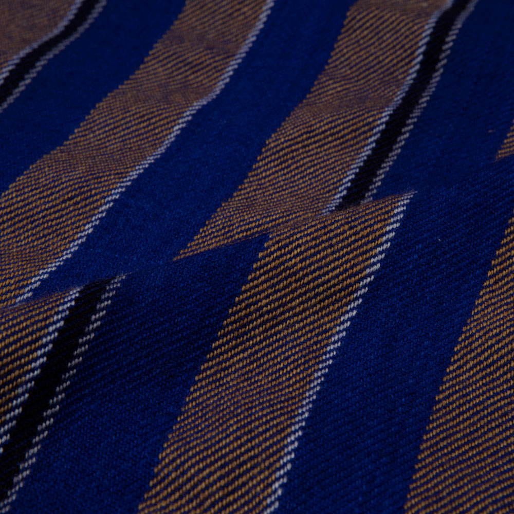 STRIPE BLUE BROWN PURE WOOL 230 GSM HANDWOVEN FABRIC