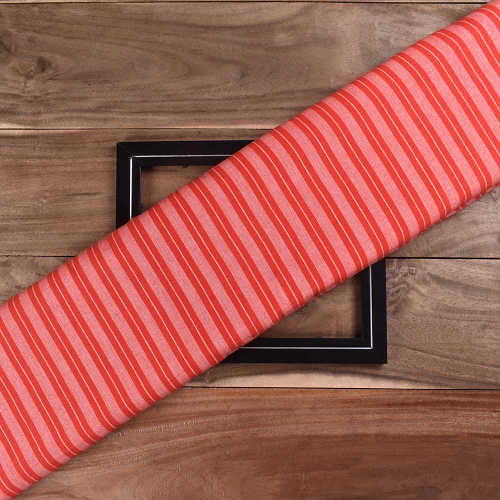 Stripe Twill Red White Pure Cotton 105 GSM Handwoven Fabric