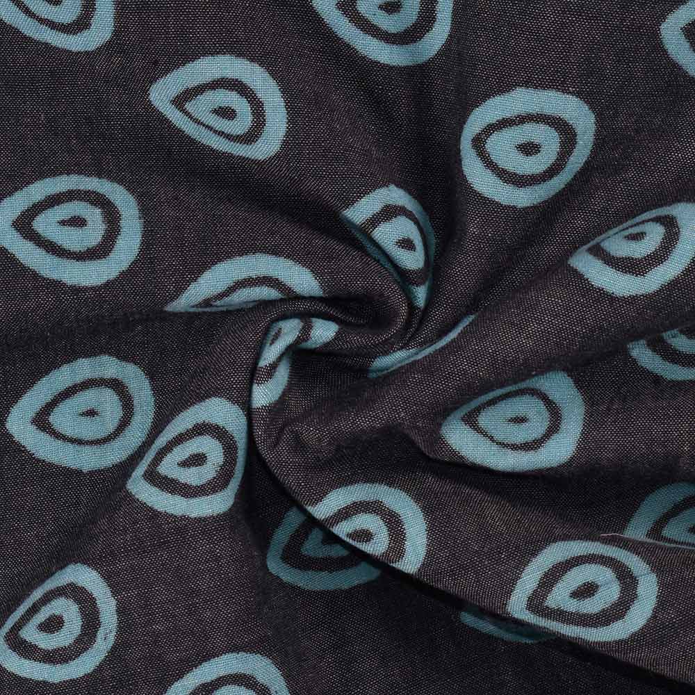 Teardrop Blue Black Discharge Block Printed Pure Cotton 88 GSM Handwoven Fabric