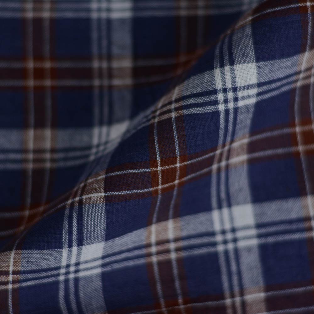 CHECK BLUE PURE COTTON 88 GSM HANDWOVEN FABRIC