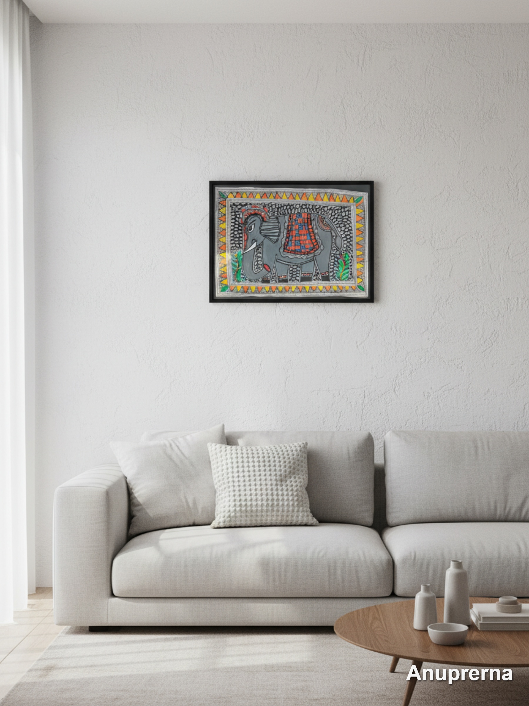Decorated Grey Elephant Madhubani Wall Art Decor