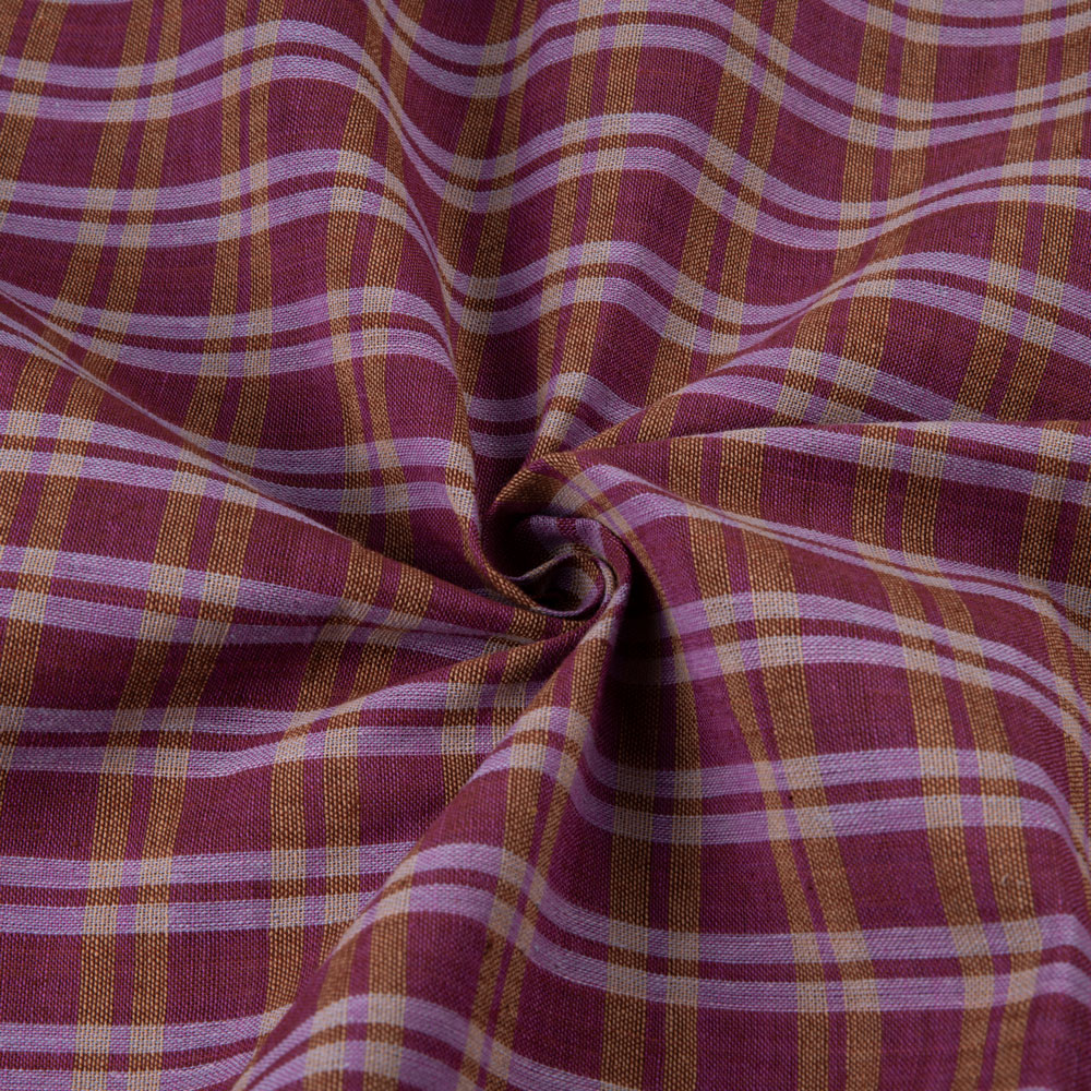 Check Brown & Pink Pure Cotton 110 GSM Handwoven Fabric