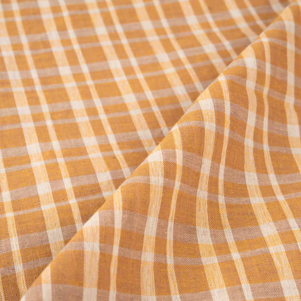 CHECK MUSTARD PURE COTTON 95 GSM HANDWOVEN FABRIC