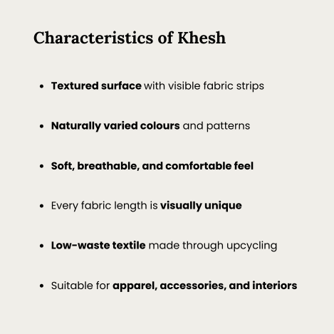 Khesh fabric with textured surface, irregular colour movement, and visible woven strips