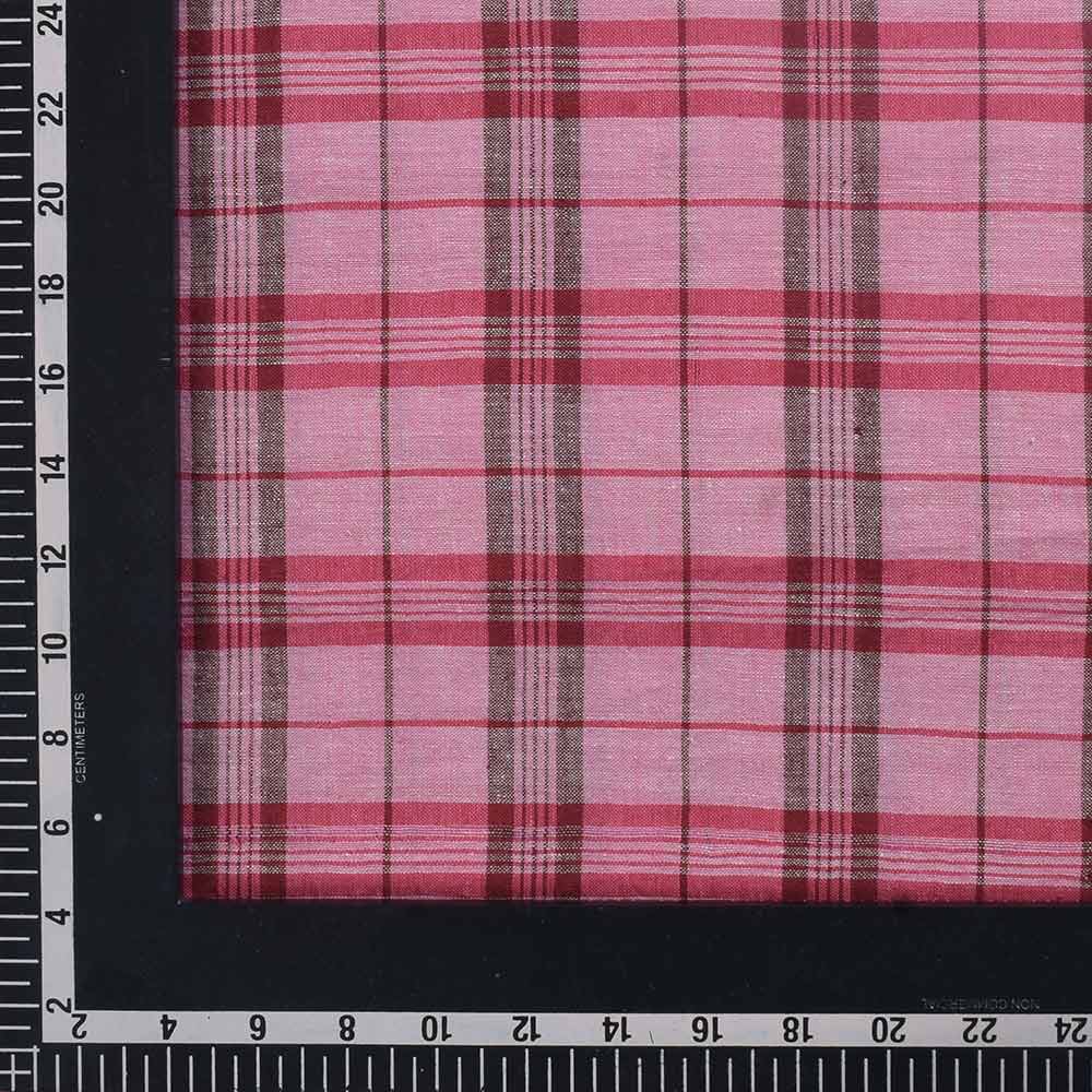 CHECK PINK & BROWN PURE COTTON 102 GSM HANDWOVEN FABRIC 370