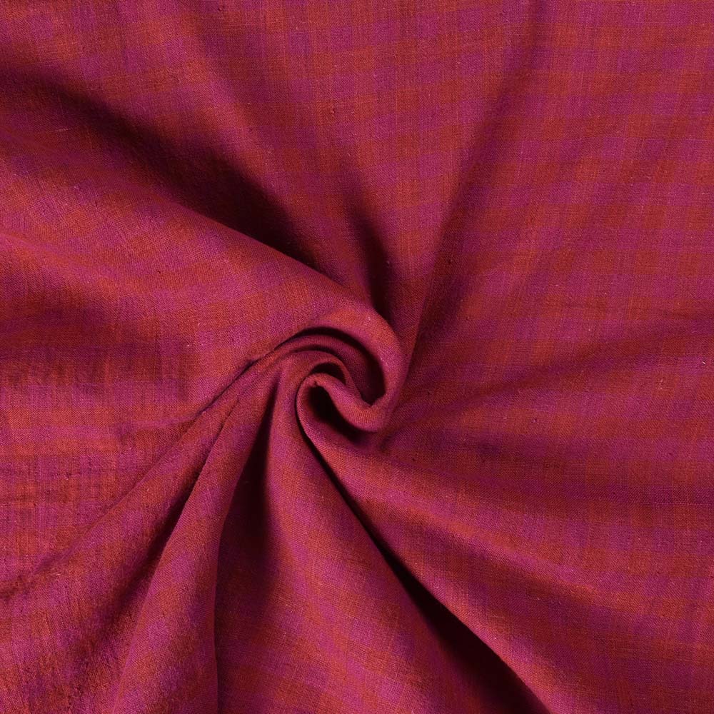Check Maroon Pure Khadi 125 GSM Handwoven Fabric