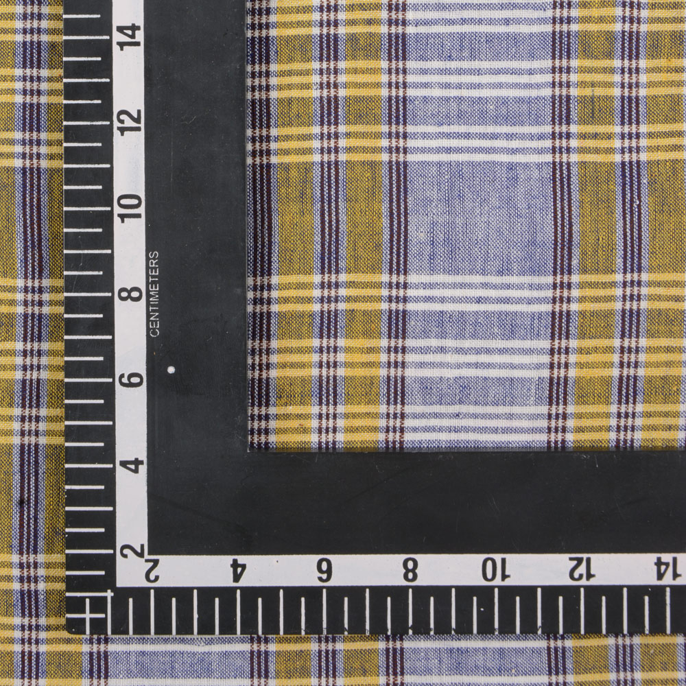 CHECK BLUE & YELLOW PURE COTTON 96 GSM HANDWOVEN FABRIC