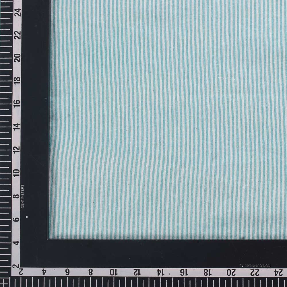 STRIPE AQUA BLUE & WHITE PURE COTTON 69 GSM HANDWOVEN FABRIC