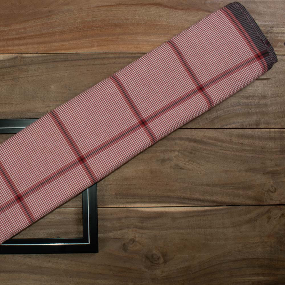 Check Red White & Black Pure Cotton 60 GSM Handwoven Fabric
