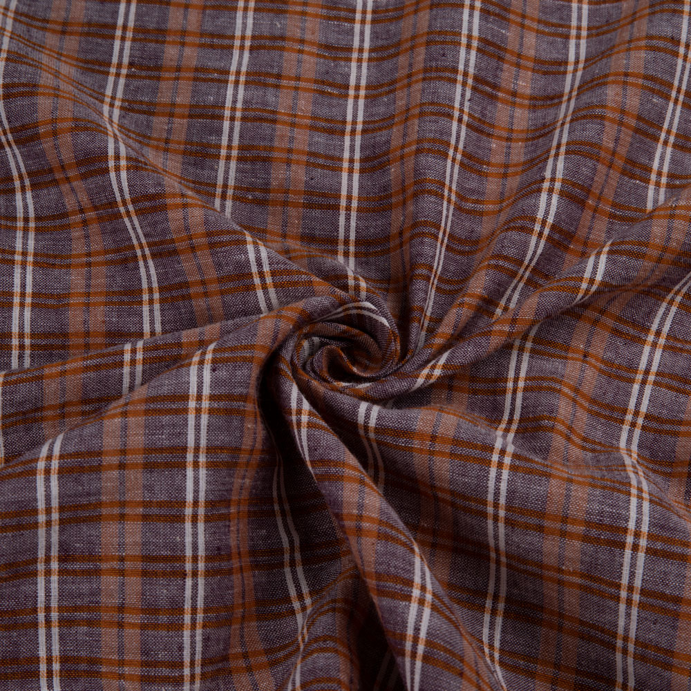 Check Plum & Brown Pure Cotton 66 GSM Handwoven Fabric