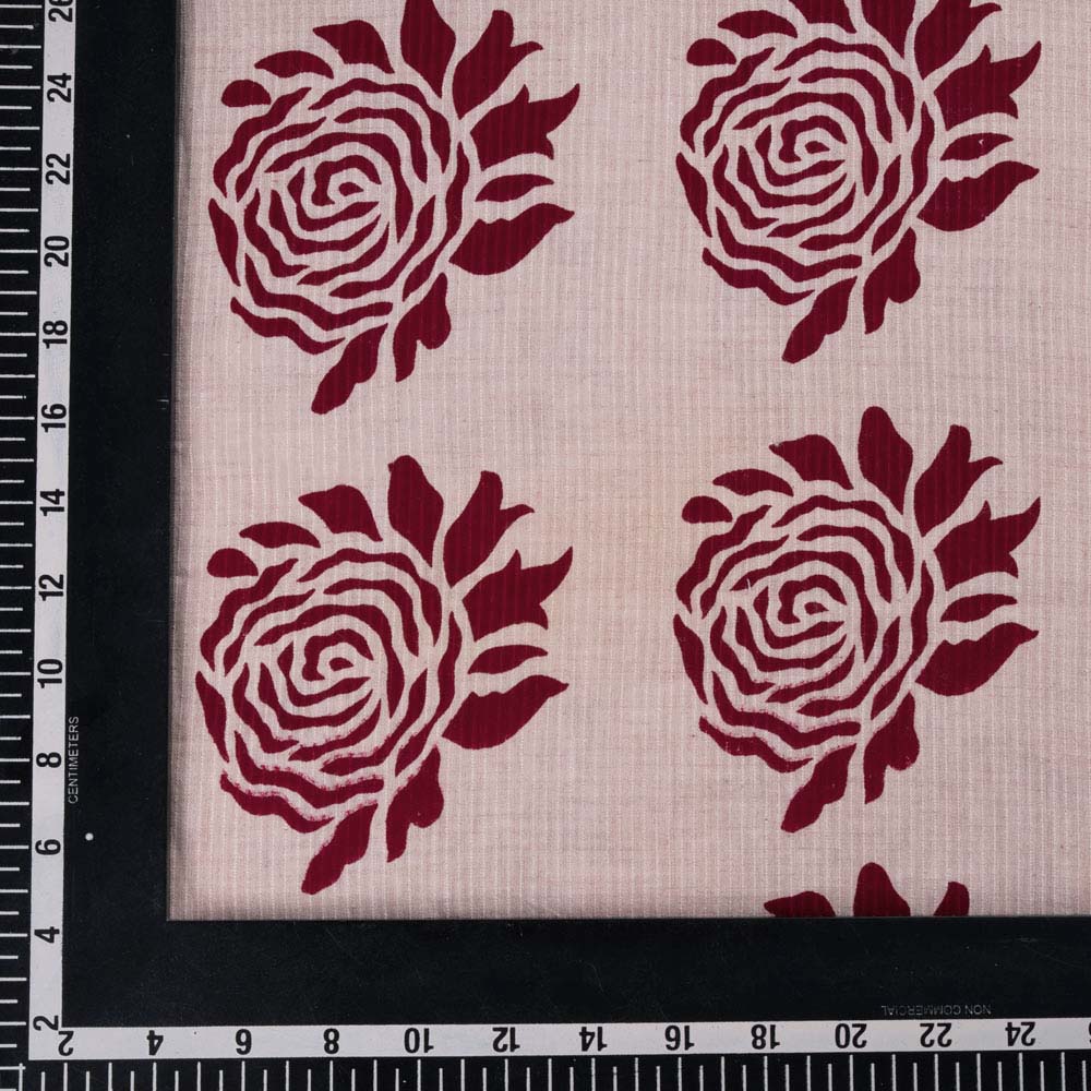 ROSE RED SCREENPRINTED COTTON KHADI 104 GSM HANDWOVEN FABRIC