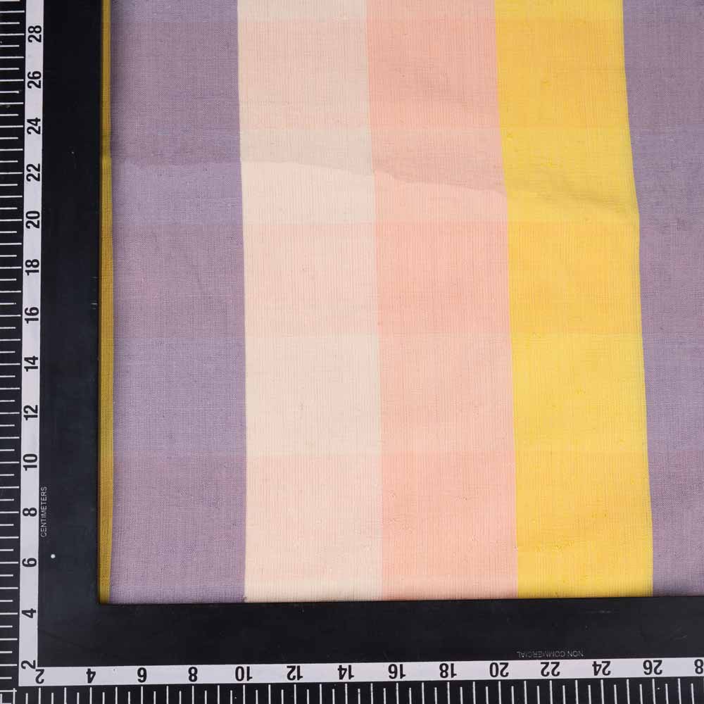 CHECK PEACH PURPLE & YELLOW COTTON 130 GSM HANDWOVEN FABRIC