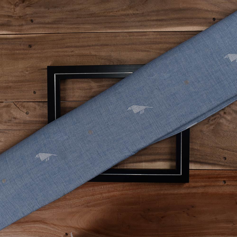 Geometric Blue Jamdani Pure Cotton 60 GSM Handwoven Fabric 226