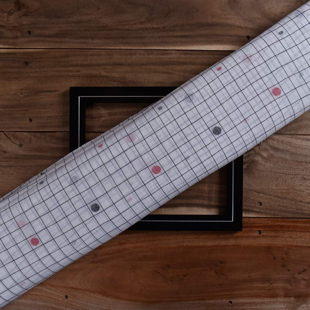 Geometric Check White Jamdani Pure Cotton 54 GSM Handwoven Fabric