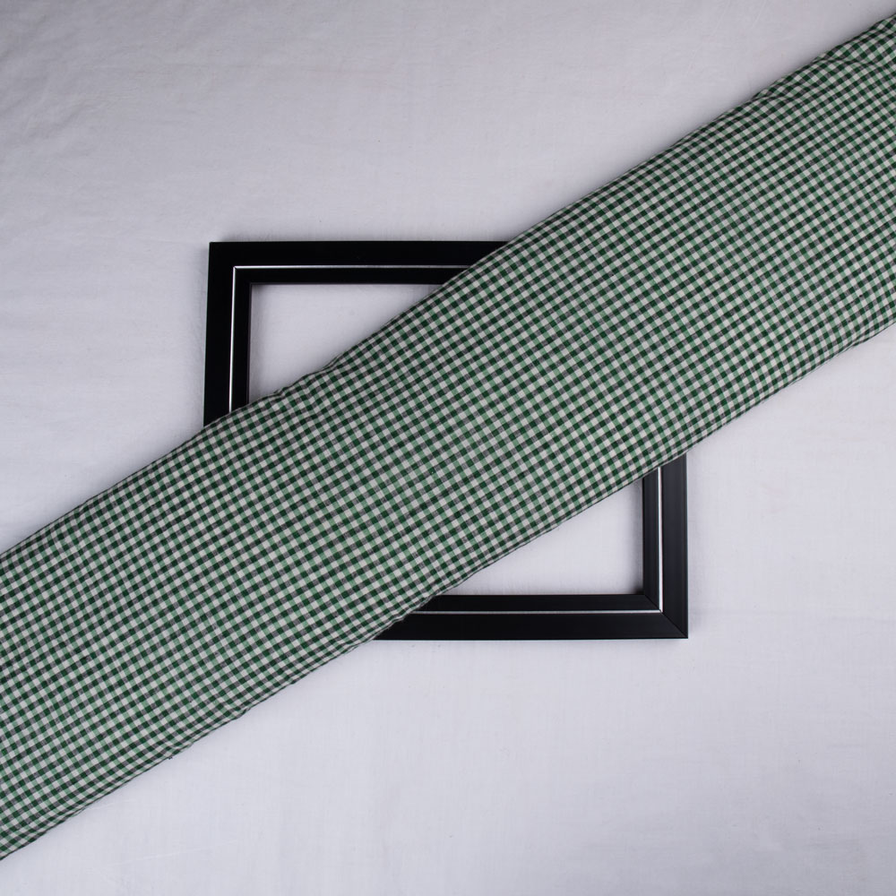 Check Green White Pure Cotton 70 GSM Handwoven Fabric 237